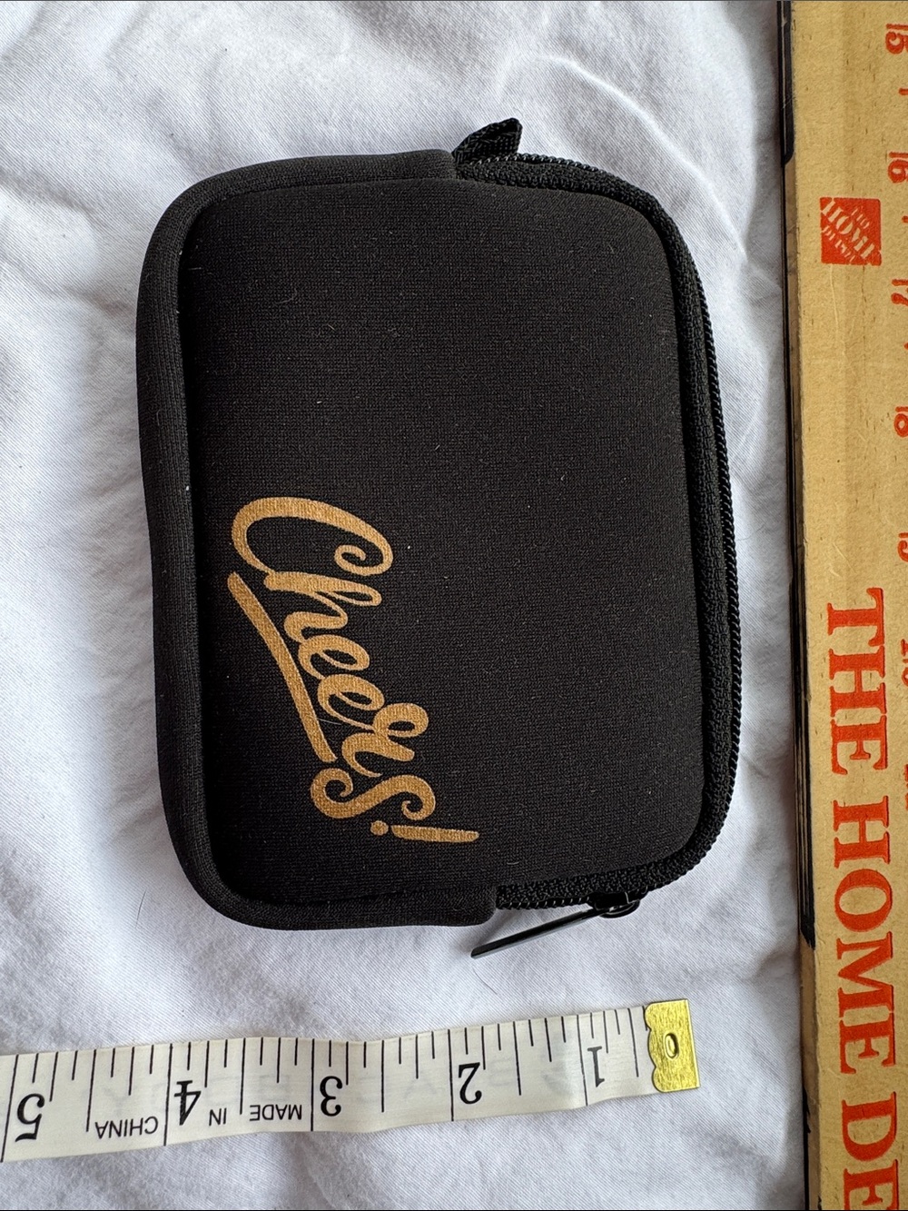 Cheers! Black Zip Pouch with Gold Script